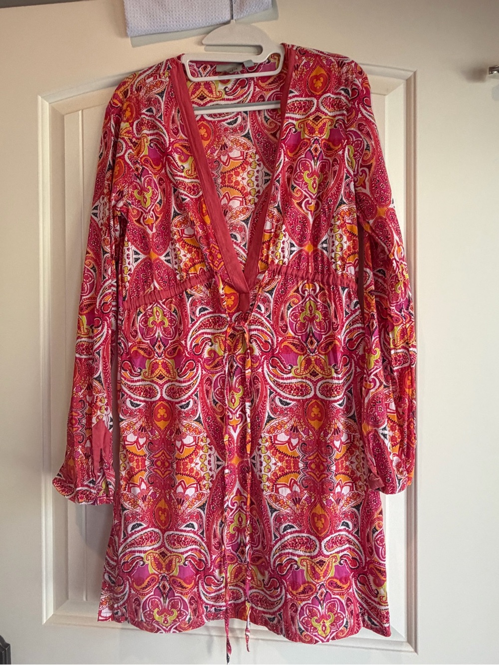 Athleta Pink Paisley Swim Cover-Up Tunic Dress Drawstring Size Small - Picture 2 of 7